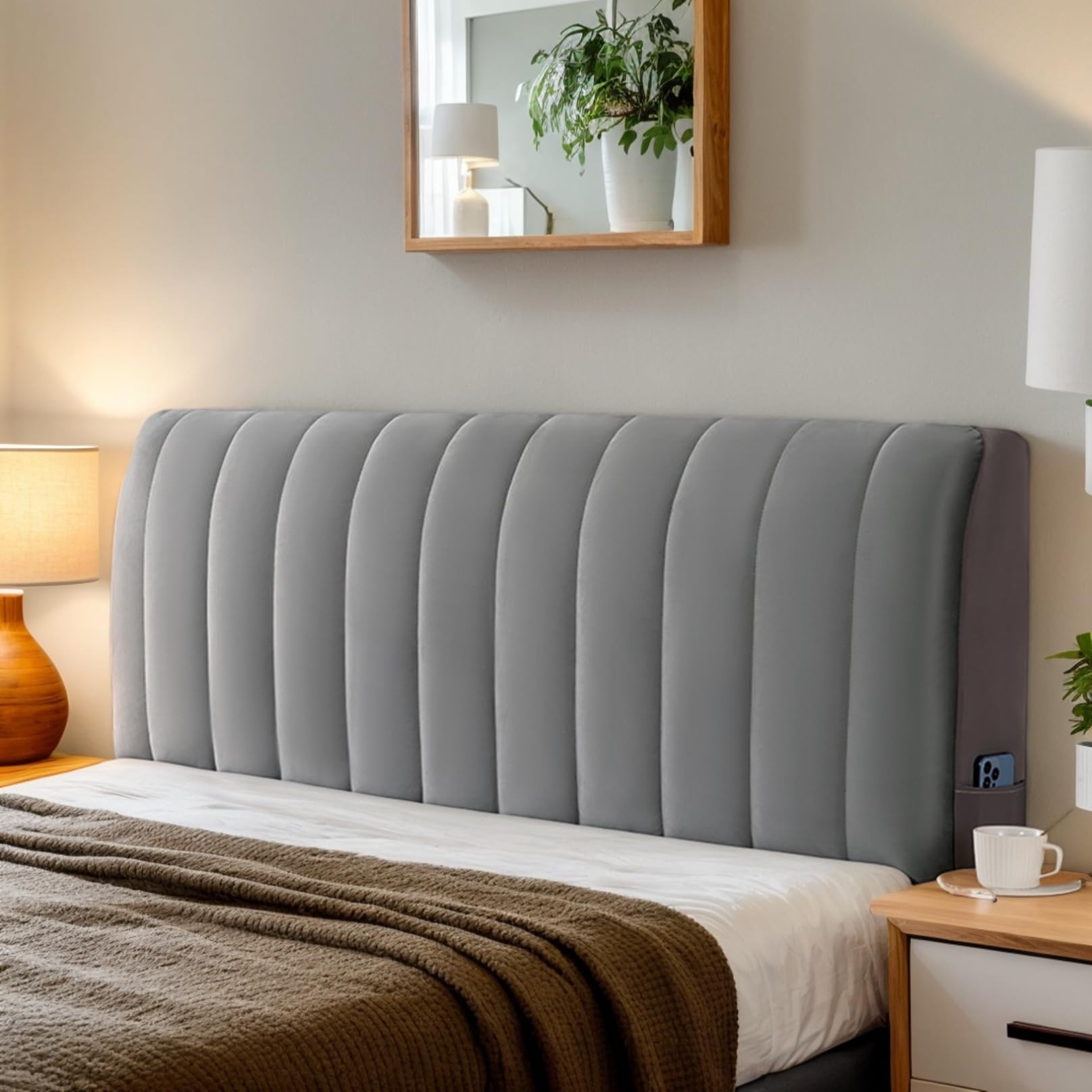 DOSYCOVUR Funda para Cabecera De Cama King Size Y Individual En Vellón Protector Completo Lavable Anti Polvo Suave Y Estirable Cubre Cabecera Engrosada,F,150cm