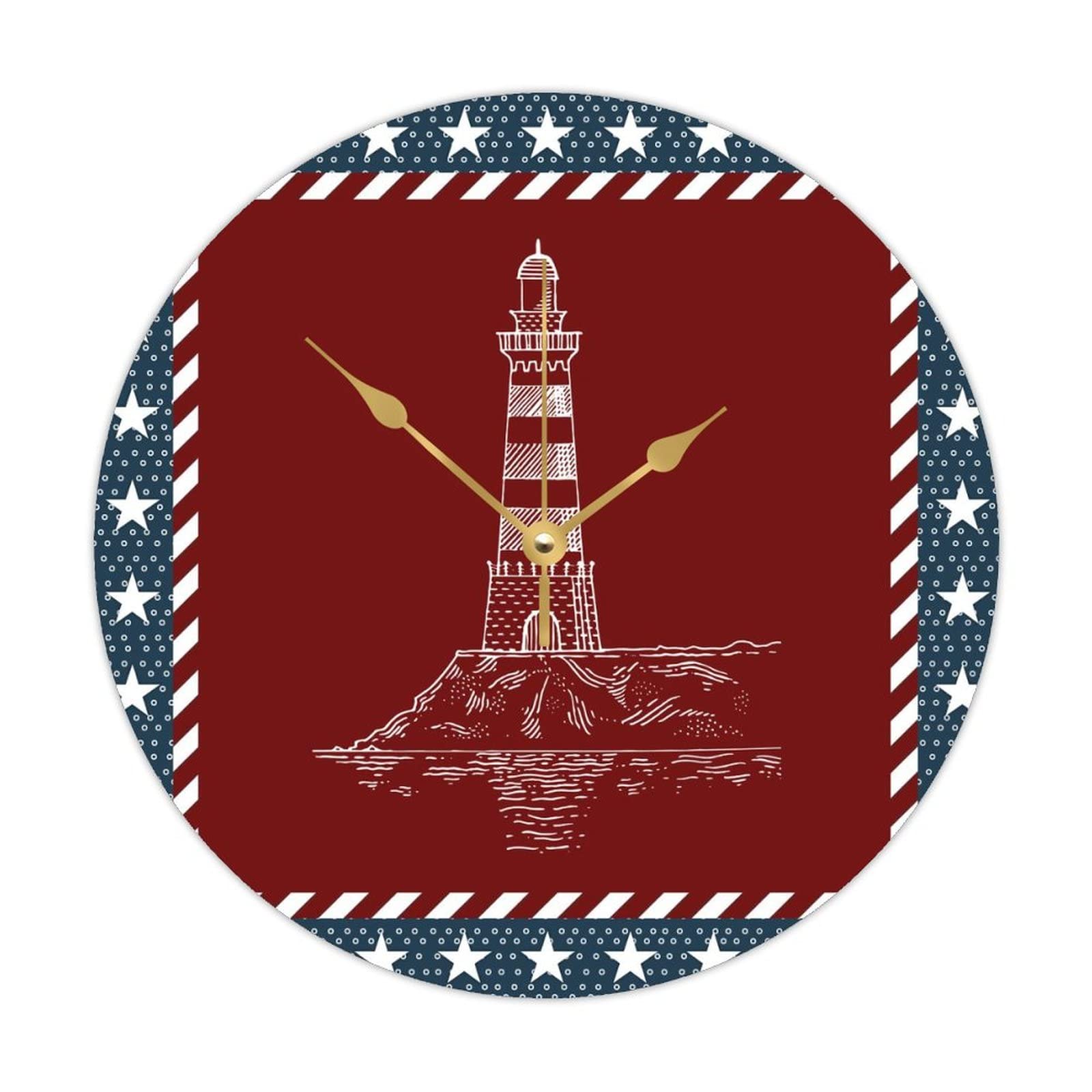 Horloge ronde en bois avec motif drapeau indépendance pour salon et chambre