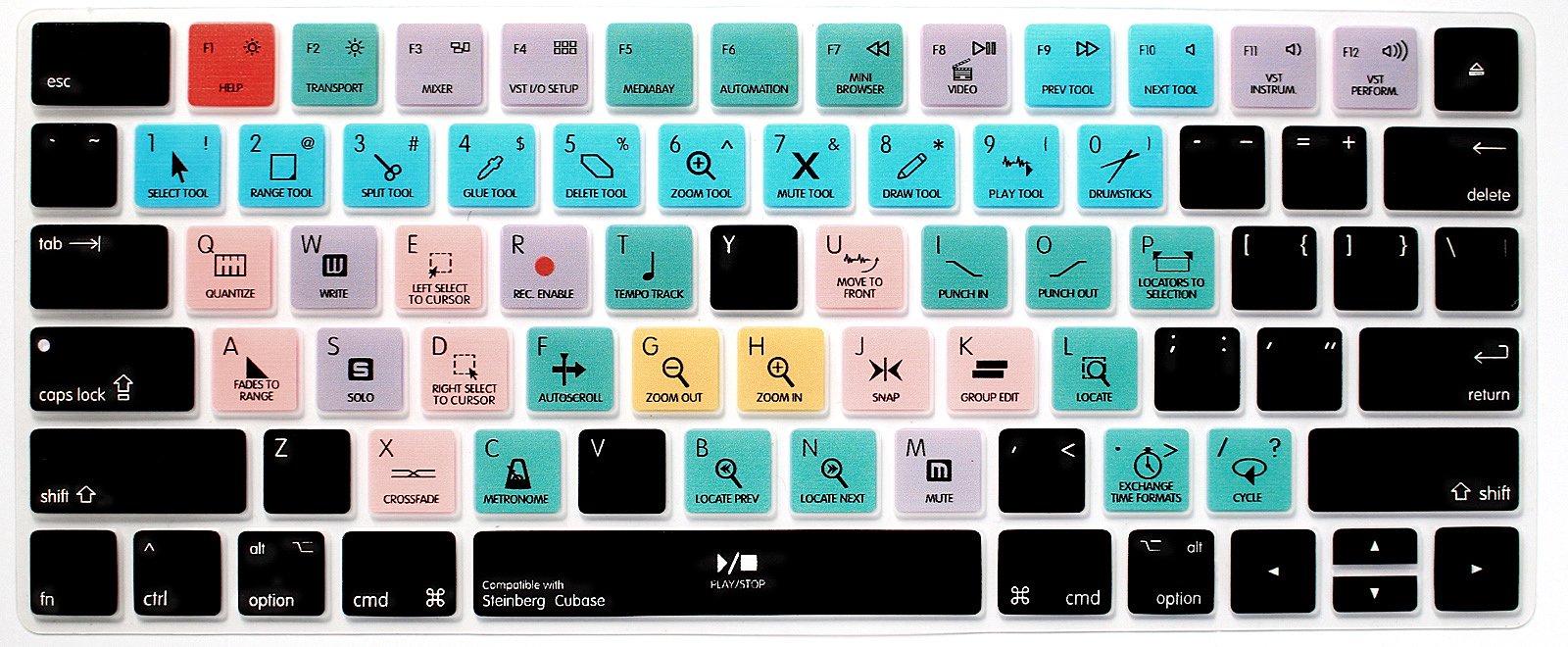 HRH Steinberg Cubase Functional Shortcut Hotkey Keyboard Cover Silicone Skin for Magic Wireless Keyboard MLA22LL/A (A1644,2015 Released) with US Layout