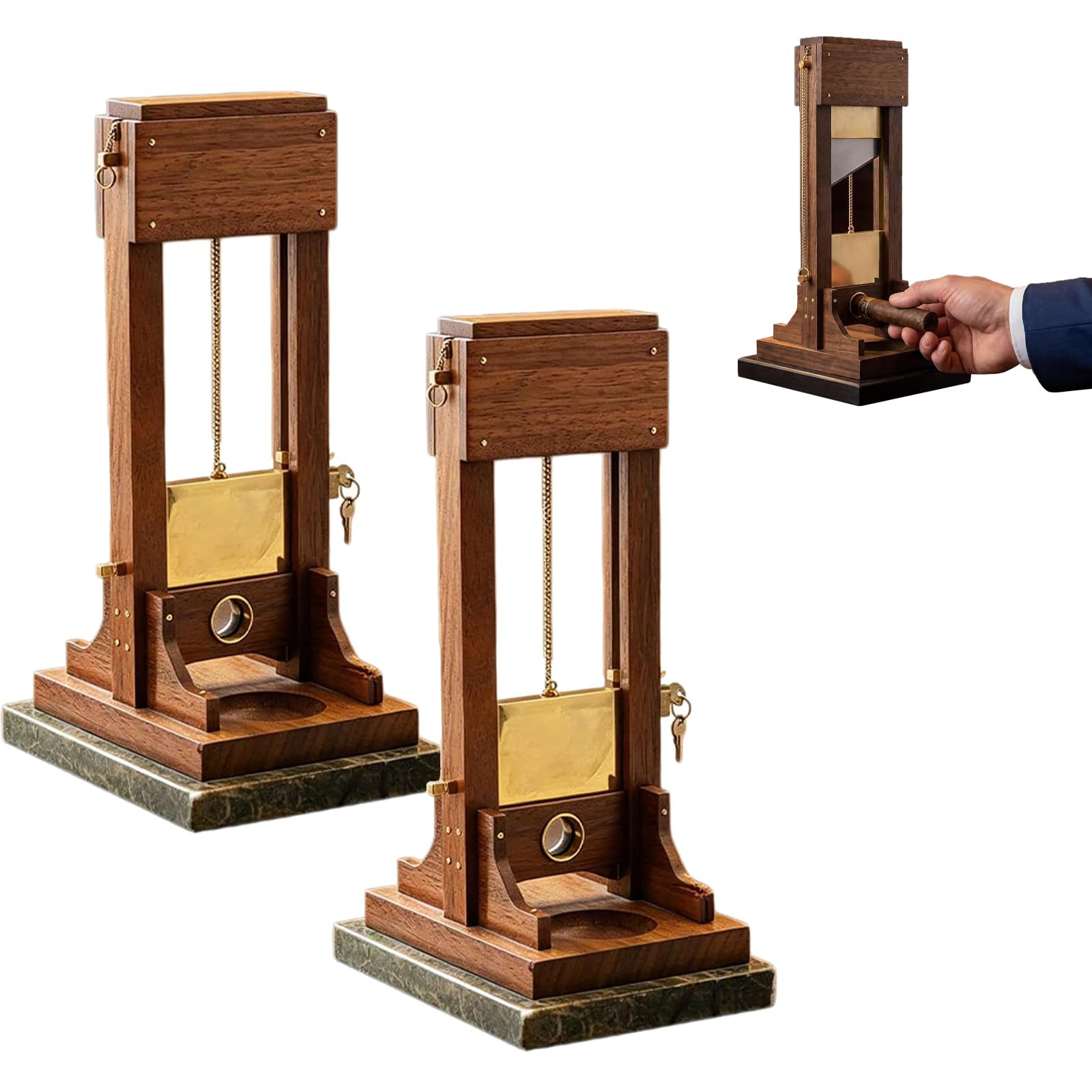 Luxury Desktop Cigar Cutter Guillotine, Table Top Cigar Cutter with Backstop & Catch Tray, Precision Cigar Guillotine Trimmer, Vintage Desk Cigar Accessory Gift for Men，2