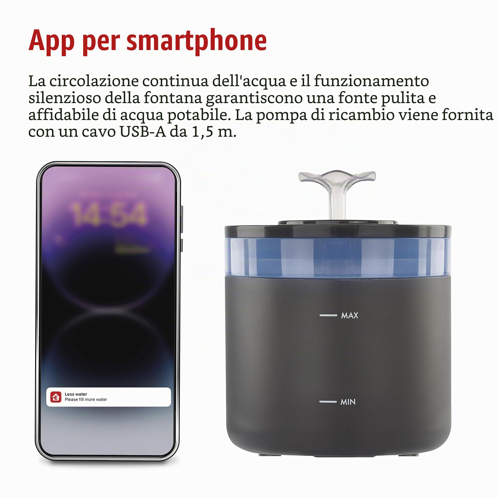 EMOS - GoSmart Fontana per gatti da 2,6 l con sistema di filtrazione - Fontana WLAN Pet Care per cani e gatti con app - Fontana per acqua potabile - Fontana d'acqua per animali domestici - Dispenser