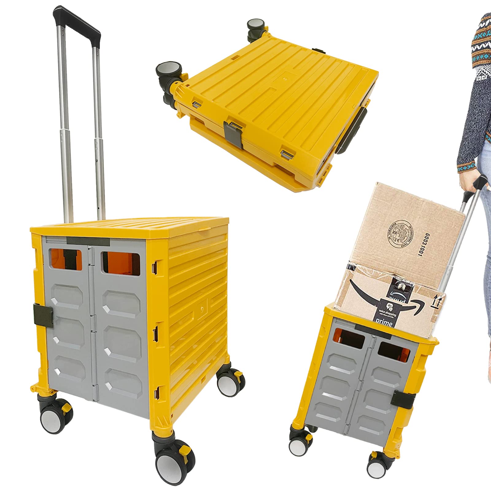 Buy COYAVIC Foldable Utility Cart with 4 Wheels, Rolling Cart for