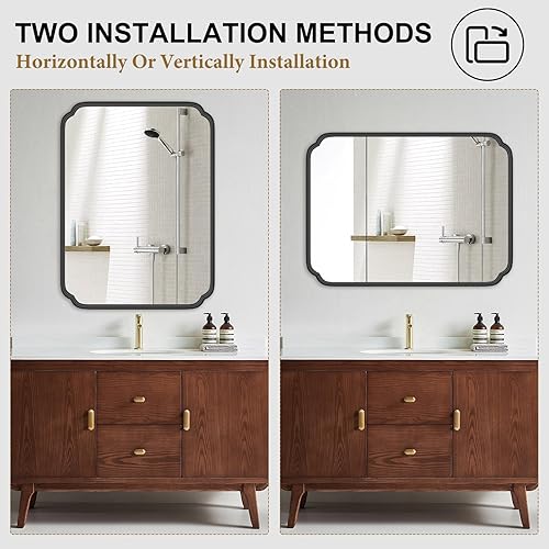 Miniatura 5 de Espejo de tocador de baño negro para sobre el fregadero de 30 x 40 pulgadas, moderno espejo de pared rectangular de esquina redondeada decorativo