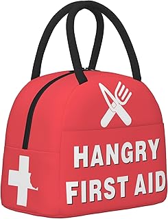 Funny Hangry First Aid Insulated Lunch Box-Emergency Snack Kit Portable Lunch Bag Reusable Lunch Tote for Women Men and Kids - Great Gag Gift