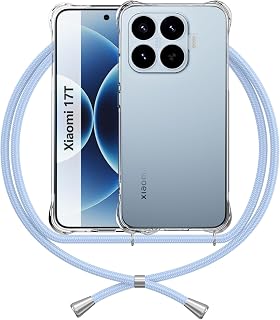 Case Lanyard Compatible with Xiaomi 17T, Blue | Lanyard Necklace Phone Case Transparent Silicone Clear TPU Air Cushion Shockproof Protection Shell