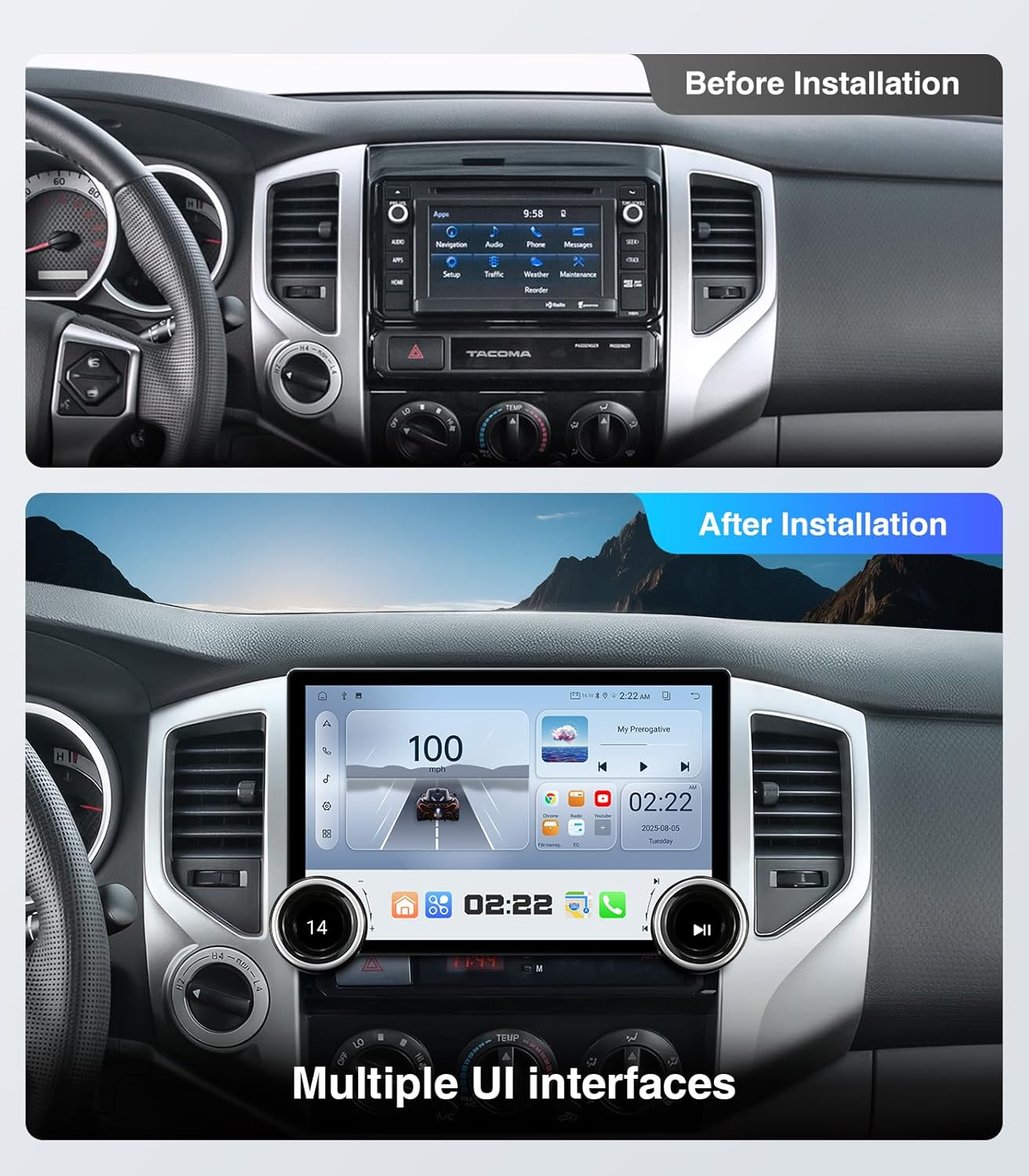 11.5 inch Car Stereo Dash Kit Replacement for Toyota Tacoma Radio Upgrade 2005-2015,QLED Touch Screen Head Unit w/Wired Wireless CarPlay Andriod Auto GPS Navigation 5GWiFi FM/AM Double Knob (4+64G)