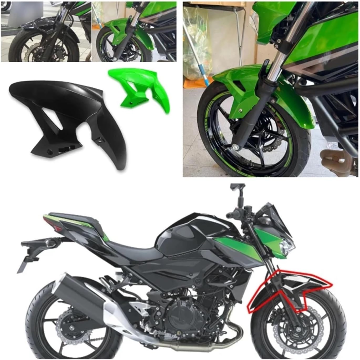 Motorcycle Accessories Front Mudguard Tire Splash Mud Guard Shell Fit for Kawasaki Ninja 400 Z-400 2018-2023(Unpainted)