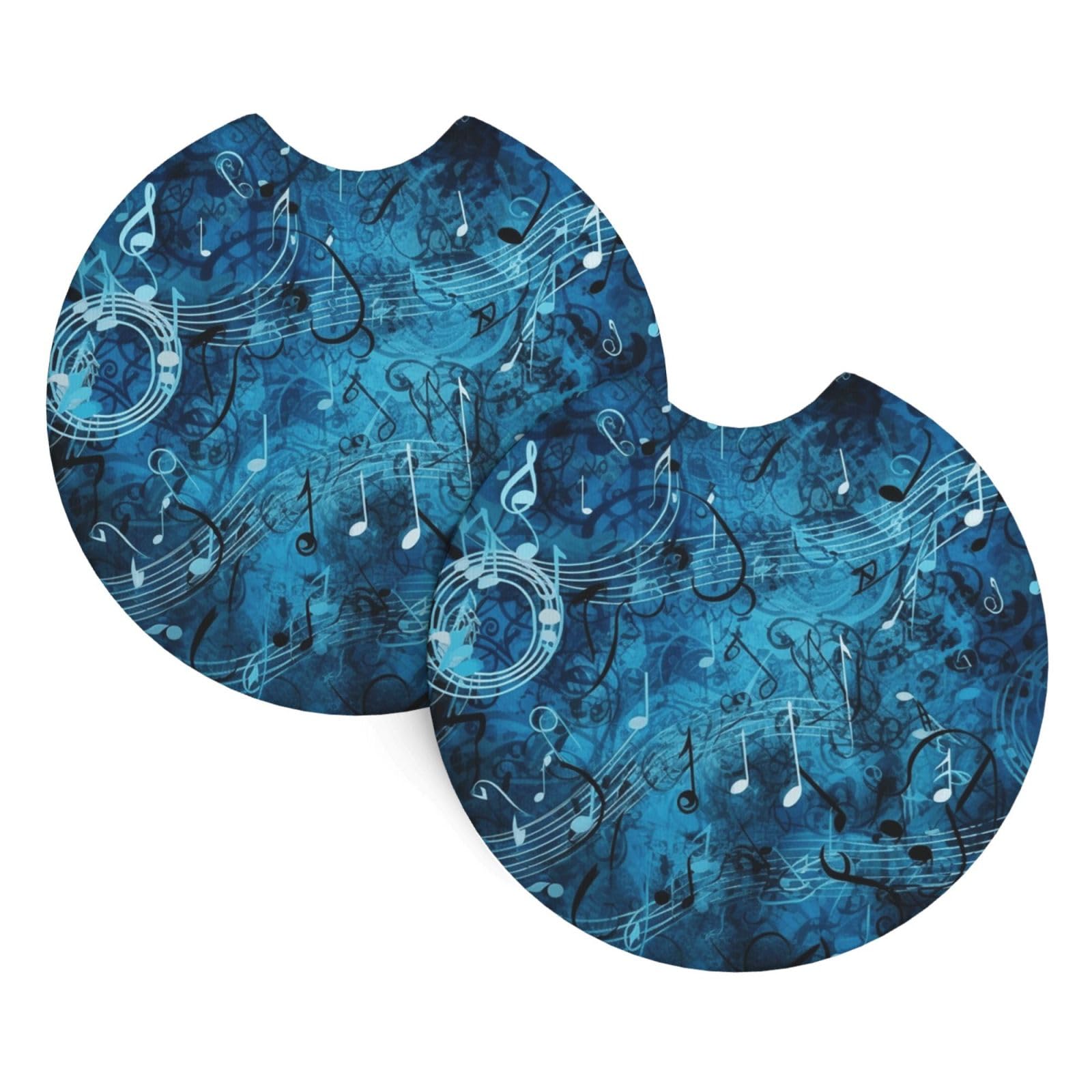 2PCS Car Coaster for Cup Holders Universal Auto Cup Mat Blue Musical Notes Cup Coaster Pad 2.7" Waterproof Neoprene Non-Slip Cup Holder Coasters Car Interior Accessories for Women Men