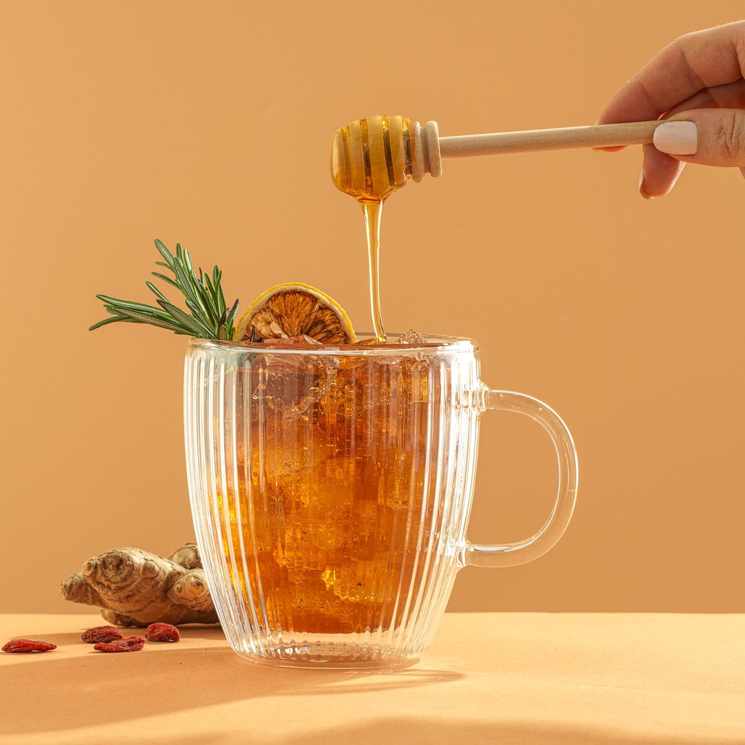 JoyJolt Fluted Glass Coffee Mugs, Double Wall 13.5oz Clear Glass Coffee Mug Set of 2. Latte Glasses, Glass Cappuccino Mugs, Ribbed Mugs - Image 7