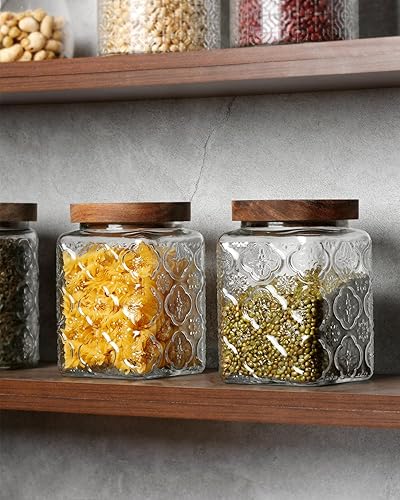 Miniatura 10 de NUTRIUPS Tarros de vidrio con tapas de madera, tarros con tapas, juego de 2 tarros de vidrio vintage (ventana de rejilla)