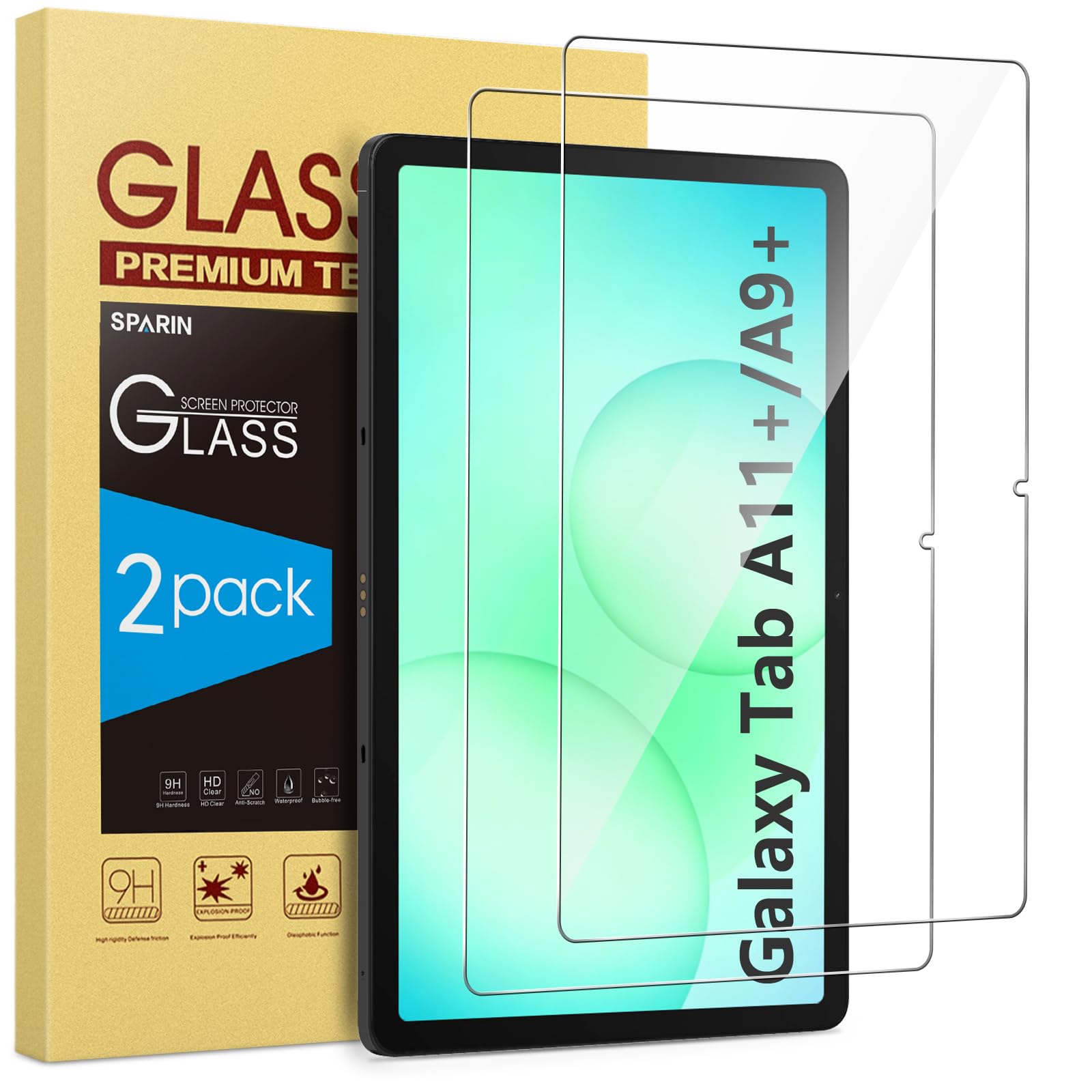 Screen Protector for Samsung Galaxy Tab A9 Plus / A9+ 11 inch 2023, 9H Tempered Glass Film for Galaxy Tab A9+, 2 Pack, Installation Alignment Frame Included