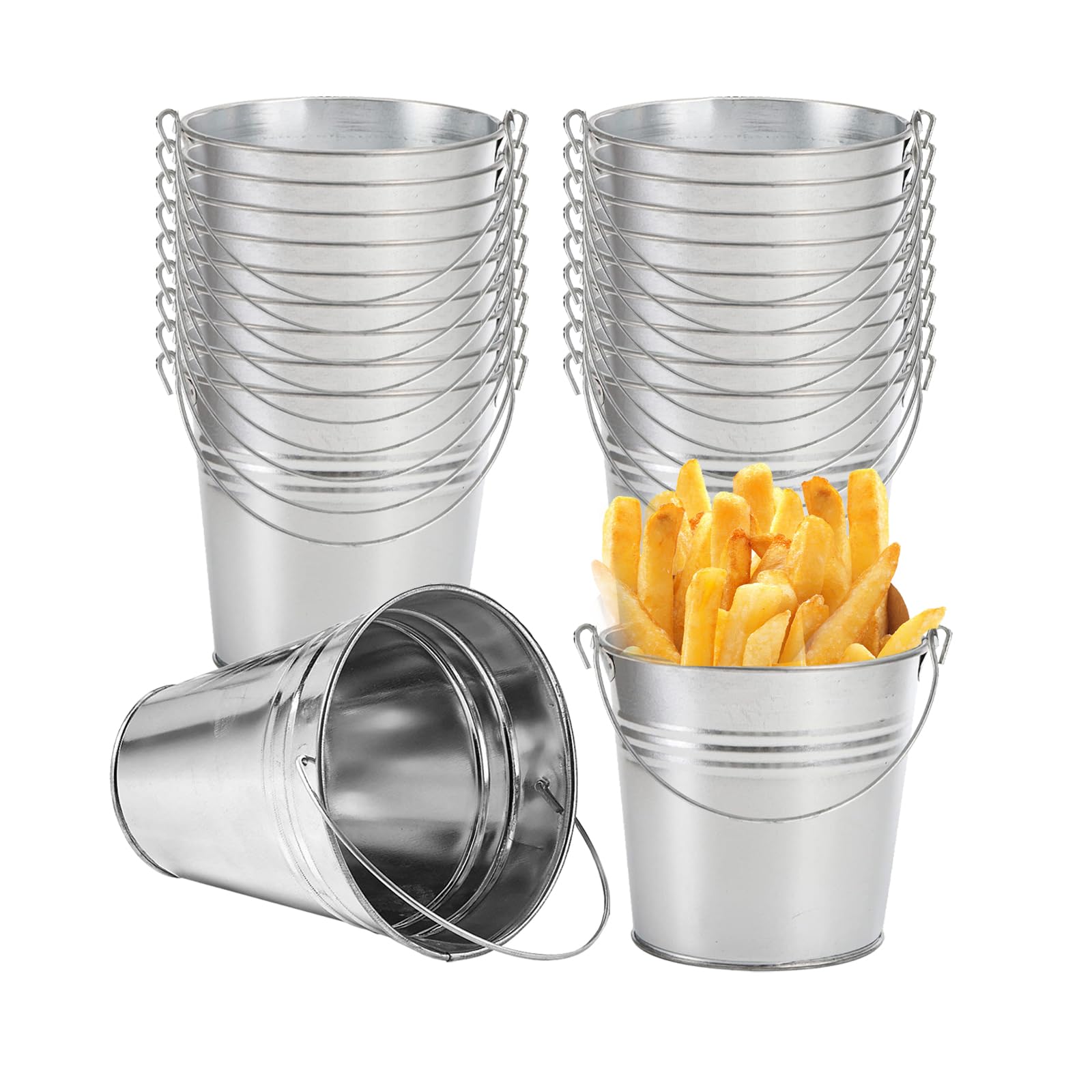 Hyuetrsa 20-Piece Galvanized Bucket Set (4.5x5) Metal Buckets with Handle Rustic Metal Pails with Handles for Flowers, Crafts, Holidays & Farmhouse Table Centerpieces