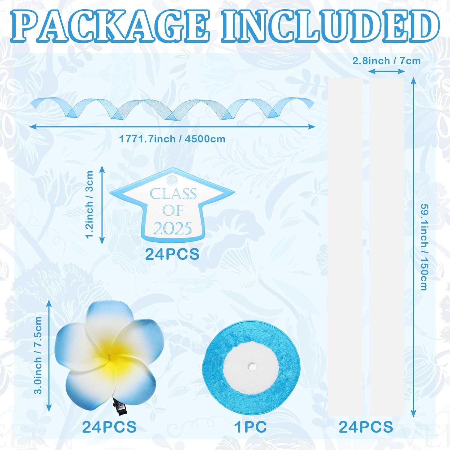 24 Set Graduation Candy Lei,Hawaii Money Leis Class of 2025 with Artificial Flower Silk Ribbon for Gaduation Party Gifts (Blue)