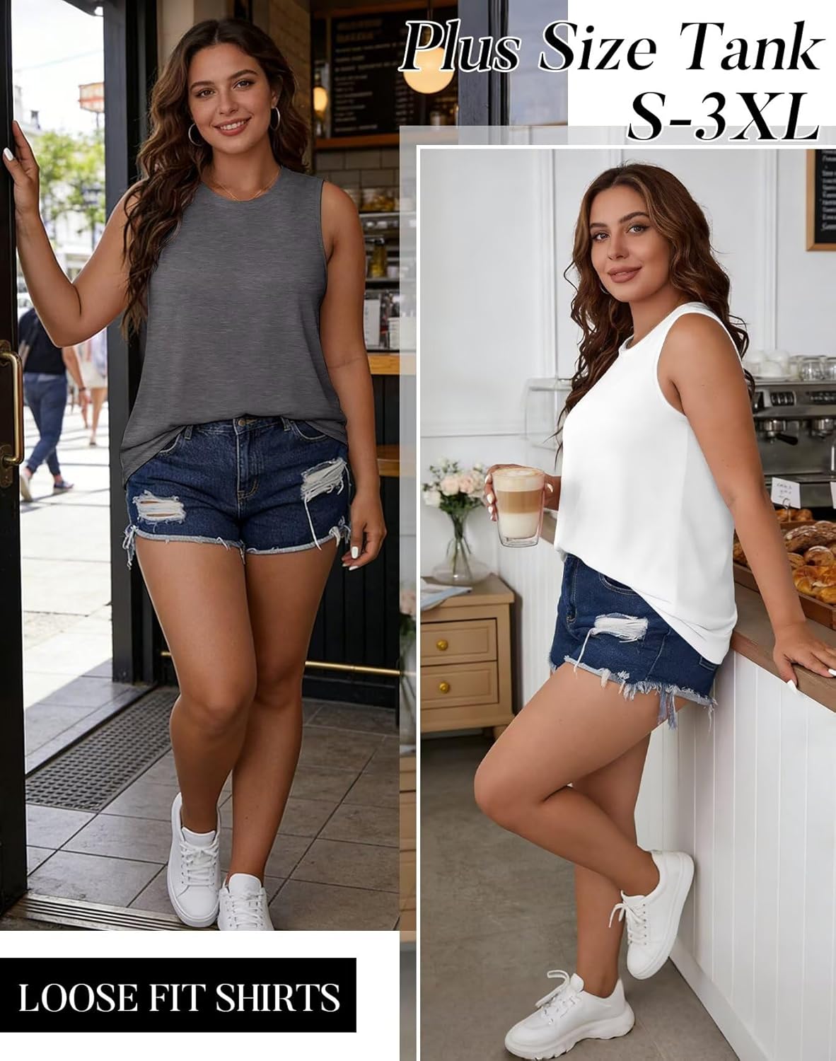 KKJ 2 Pack Womens Tank Tops Workout Tees Spring Summer Clothes Fashion Outfits Crew Neck Sleeveless Loose Fit Casual Shirts - Image 5