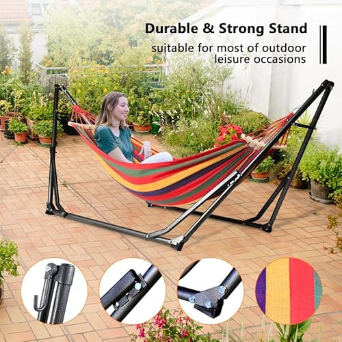 CCLIFE Hamaca con Soporte Plegable para Jardín Patio Trasero Playa Mochileros, Multicolor,255cm,Carga MAX 120kg
