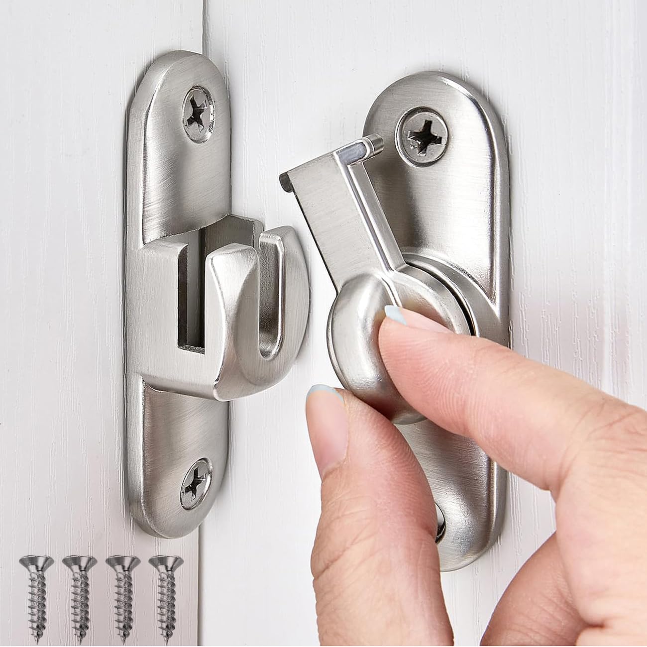 Litensh 90/180 Degree Flip Barn Door Latches, Zinc Alloy Right Angle Flip Gate Door Latches Lock Hardware for Garden Bathroom Cabinet Window (Silver)