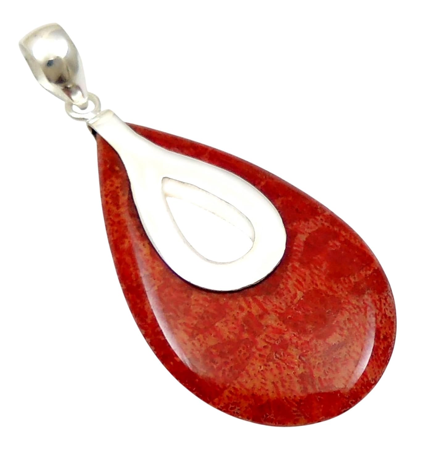 Handcrafted Dangle Drop 925 Starling Silver Red Coral Pendant, Natural Red Coral Pendant for Women Jewelry SC022