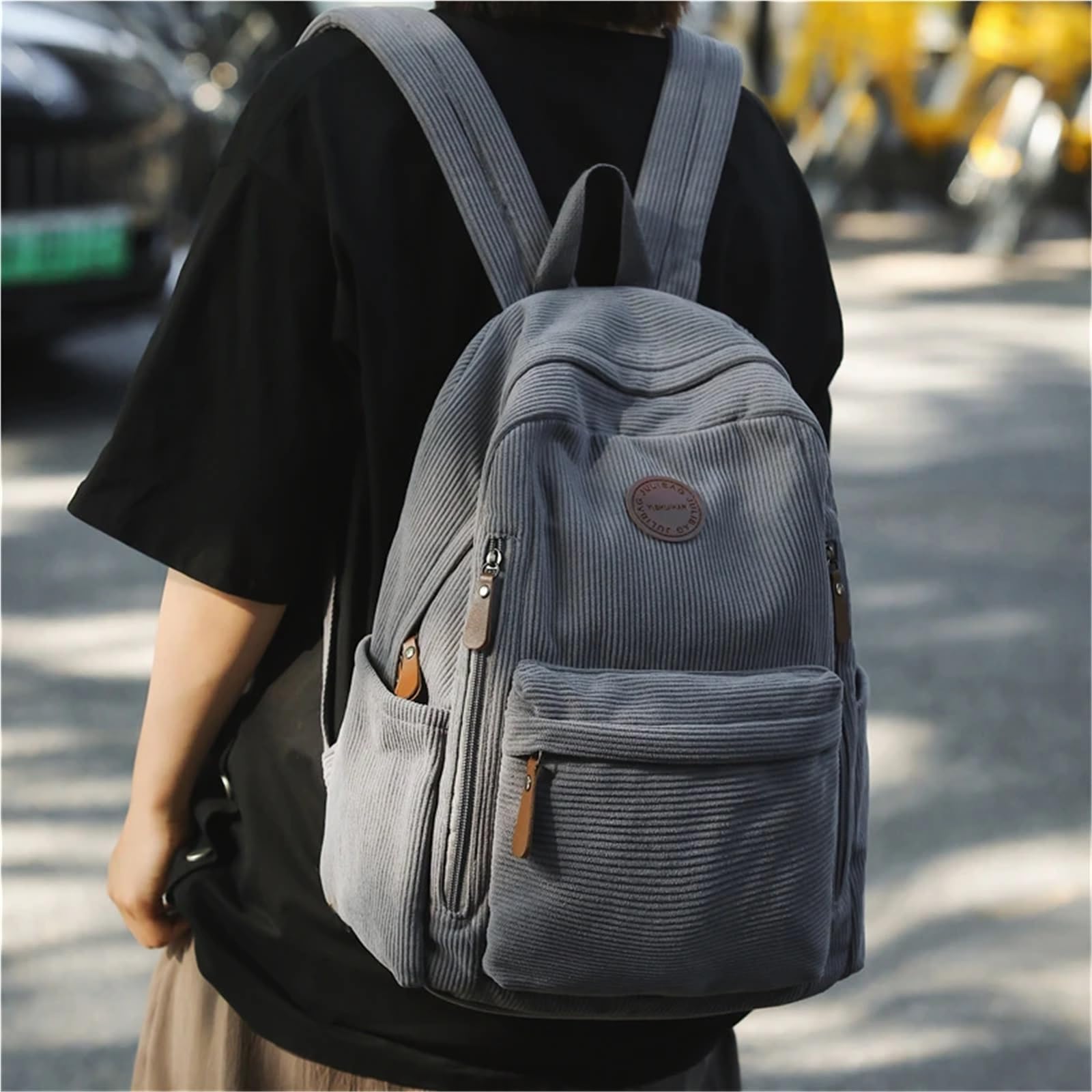 Rucksack Damen Frau Rucksack Cord Schule Buch Taschen for Teenager Weibliche College Tasche Dame Freizeit BagPack GroßE KapazitäT(Khaki)