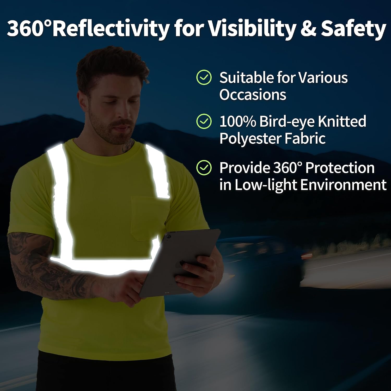 Hi Vis Safety Shirts for Men, High Visibility Long Sleeve Class 3 Reflective Construction Shirts