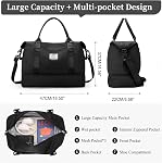 Travel Duffel Bag Sports Gym Tote Bag for Women, Carry on Luggage Bag for Airplanes, Lightweight Weekender Overnight Shoulder Bag Waterproof Beach Hospital Bag with Shoes Compartment,A02-Black