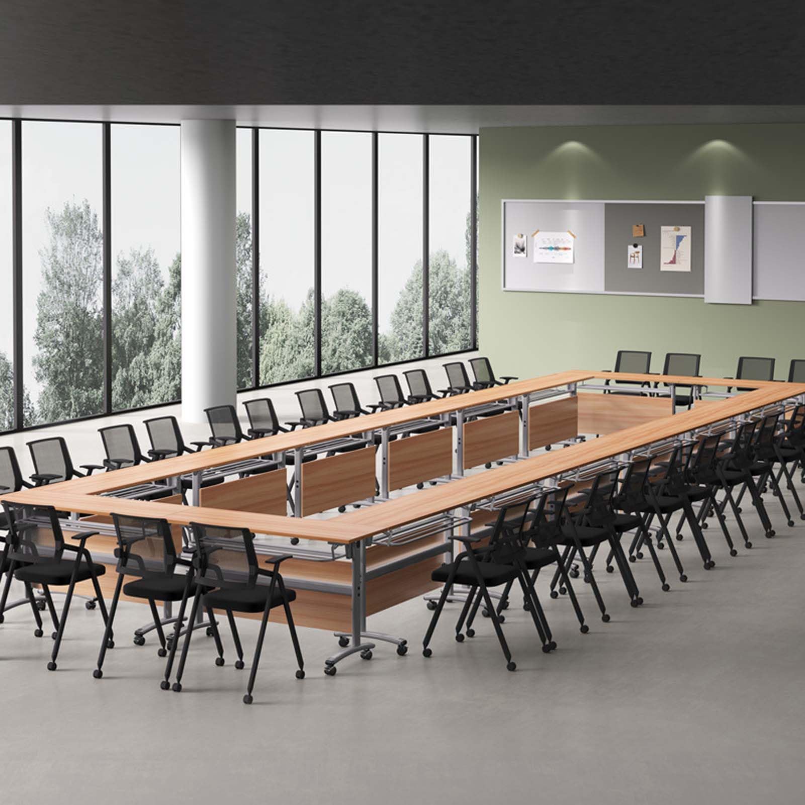 Scrivania pieghevole per allenamento con piano ribaltabile per ufficio e sala riunioni, postazione di lavoro compatta mobile su ruote bloccabili per presentazioni educative e collaborative