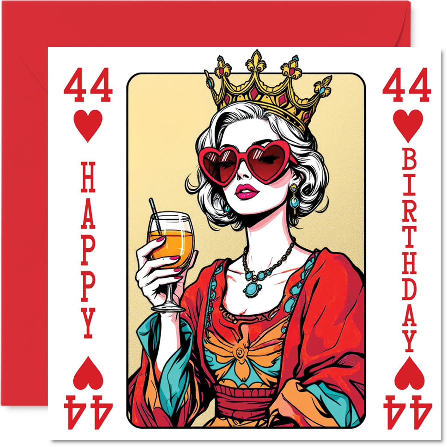 44th Birthday Cards for Women, Queen Playing Card
