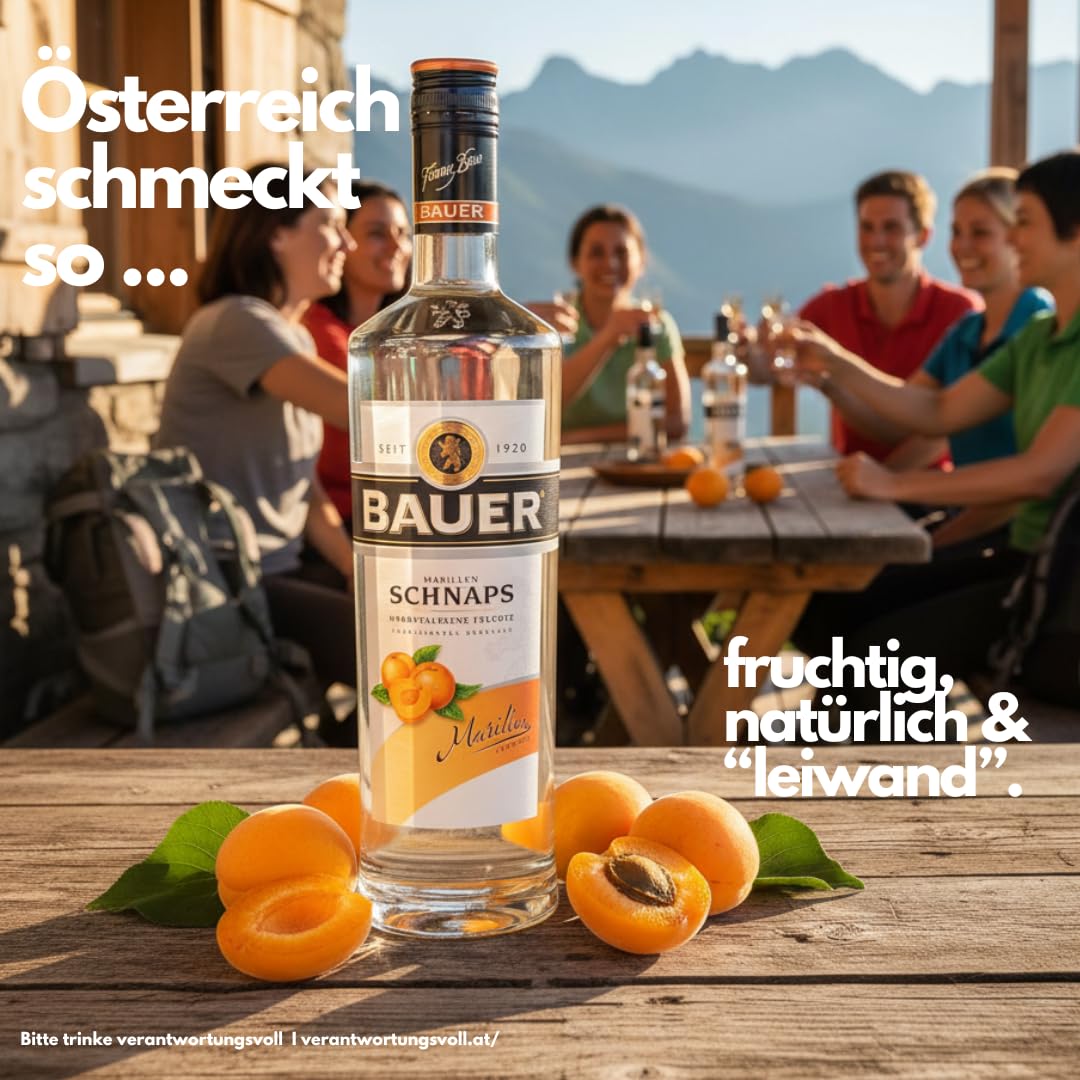 Bauer Marillenschnaps - Der Geschmack des Sommers in seiner schönsten Form - Obstbrände aus Österreich seit 1920 - Marillenbrand Geschenk Idee (3 x 1,0 L)
