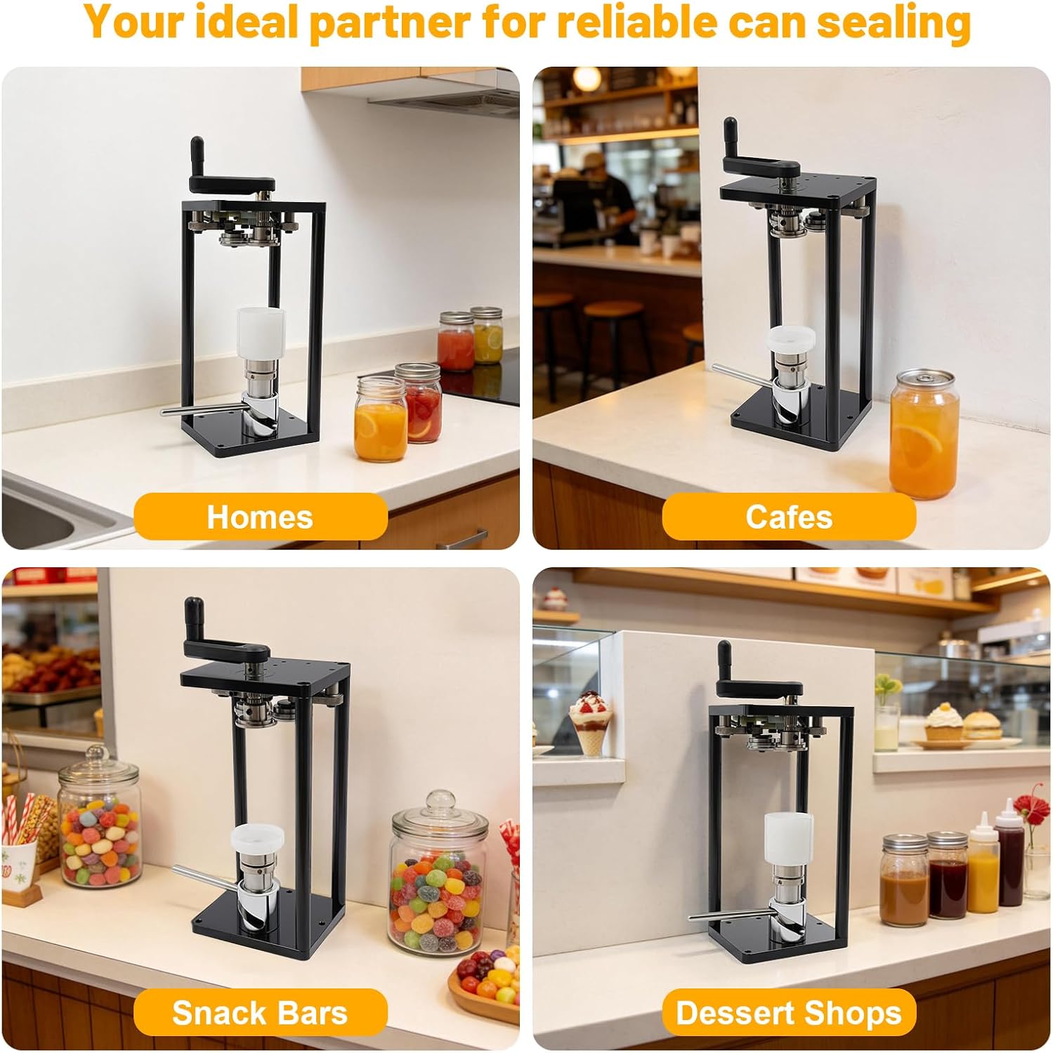 Can Sealer Manual Can Sealing Tool with 2 White BasesHand Rotary Sealing Machine for PET and Aluminum Cans with Height of 4.53" and 6.61in"