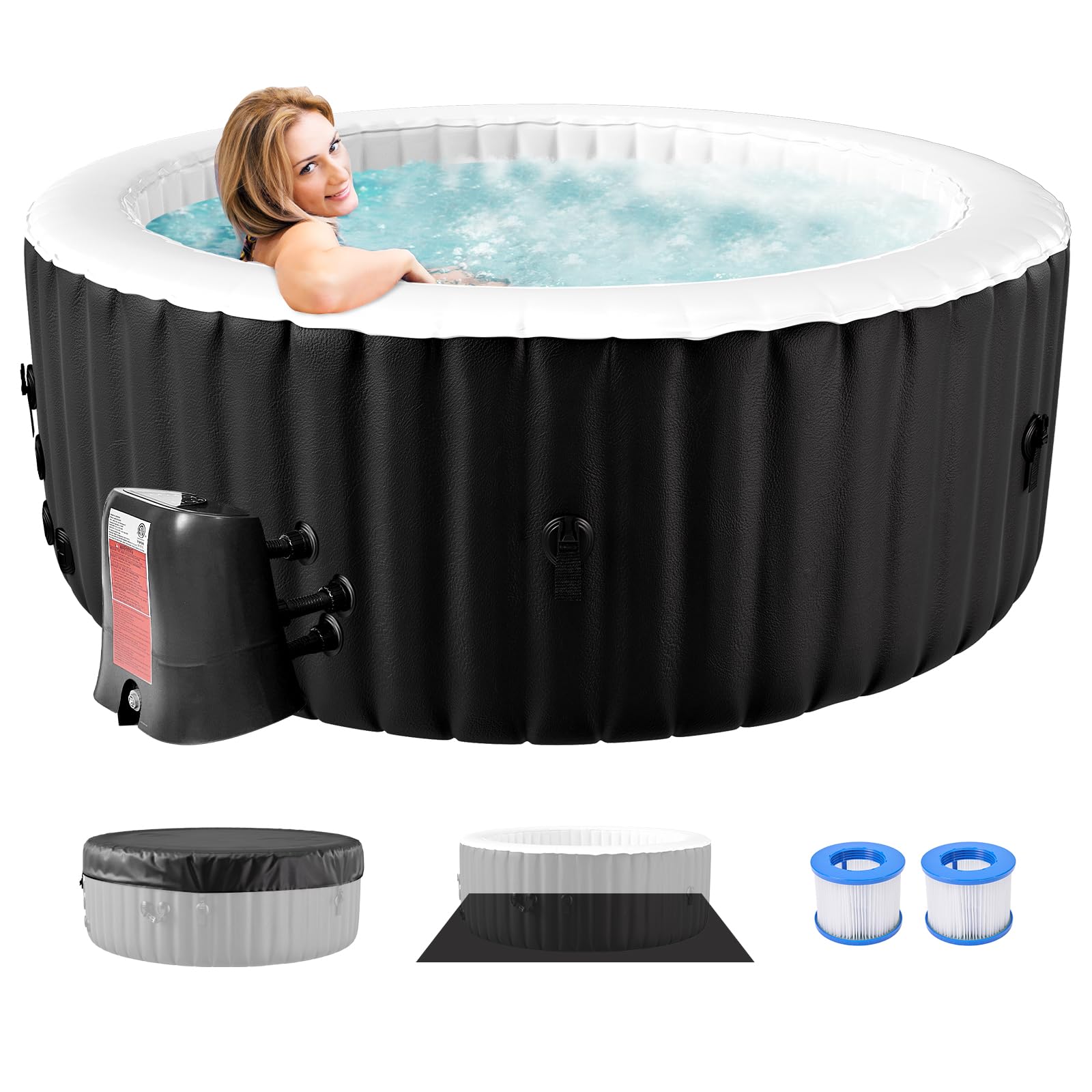 Inflatable Hot Tub, 2-4 Person Round Portable Blow up Hot Tub, Leak-Proof PVC Outdoor Spa with 120 Air Jets, Heater Pump and Insulated Cover, 71” X 71” X 25”