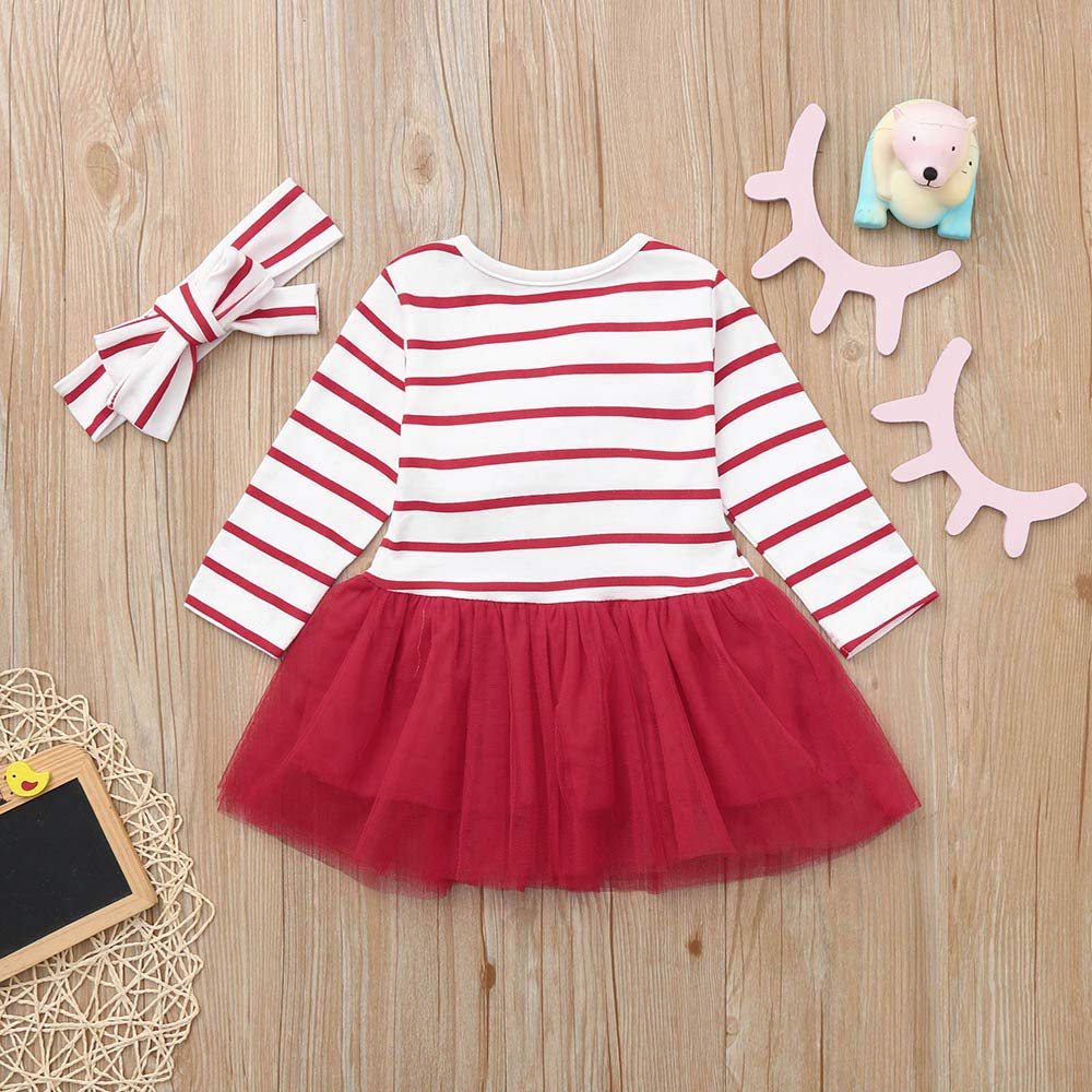 2025 Navidad Baby Tul Dibujos Animados Trajes Vestido Infantil Rayas Santa Vestido y Falda de Navidad
