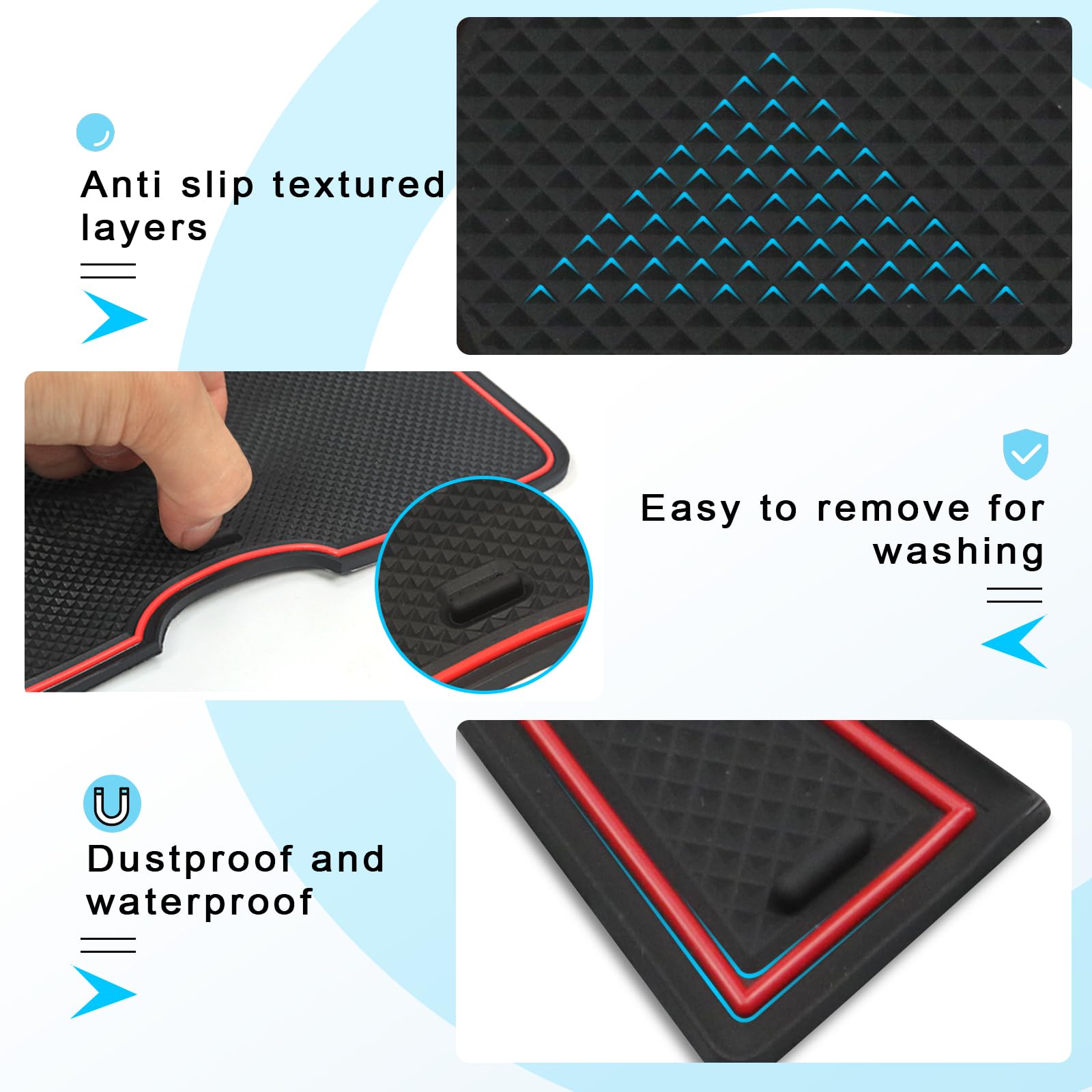 CDEFG Compatibile con VW T Cross 2018-2023 2024 2025, Tappetino Antiscivolo Antipolvere Antigraffio Tappetini in Gomma Portabicchieri Auto T Cross 2024 Accessori (rosso)