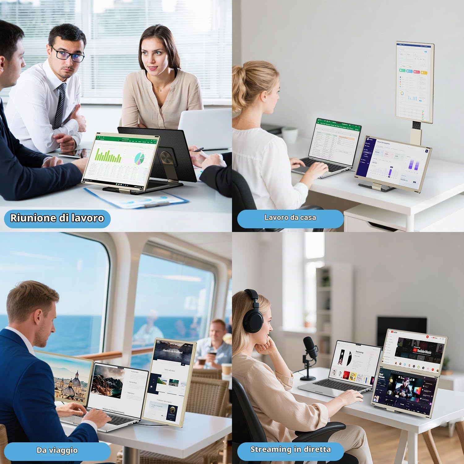 KEFEYA Monitor Portatile per Laptop, 15.6” Triplo Schermo PC Portatile, FHD 1080P Ultra-sottile Portable Monitor per 13-17.3” Laptops, Plug and Play Compatibile con Windows/Mac