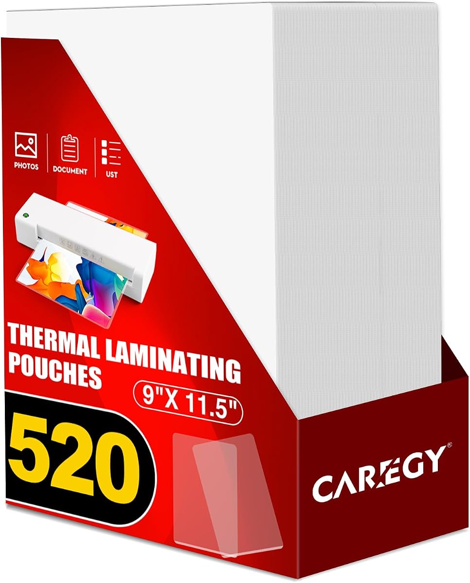 CAREGY Bolsas de laminación térmica, paquete de 520, 3 mil | Hojas de papel laminado de 9 x 11,5 pulgadas para laminadora, transparente, tamaño carta, suministros de oficina y escuela