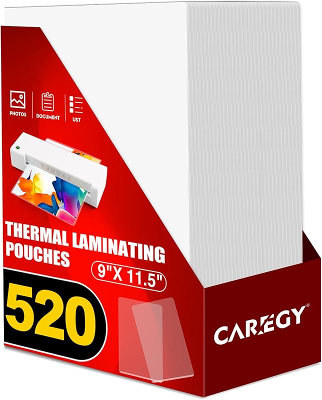CAREGY Bolsas de laminación térmica, paquete de 520, 3 mil | Hojas de papel laminado de 9 x 11,5 pulgadas para laminadora, transparente, tamaño carta, suministros de oficina y escuela