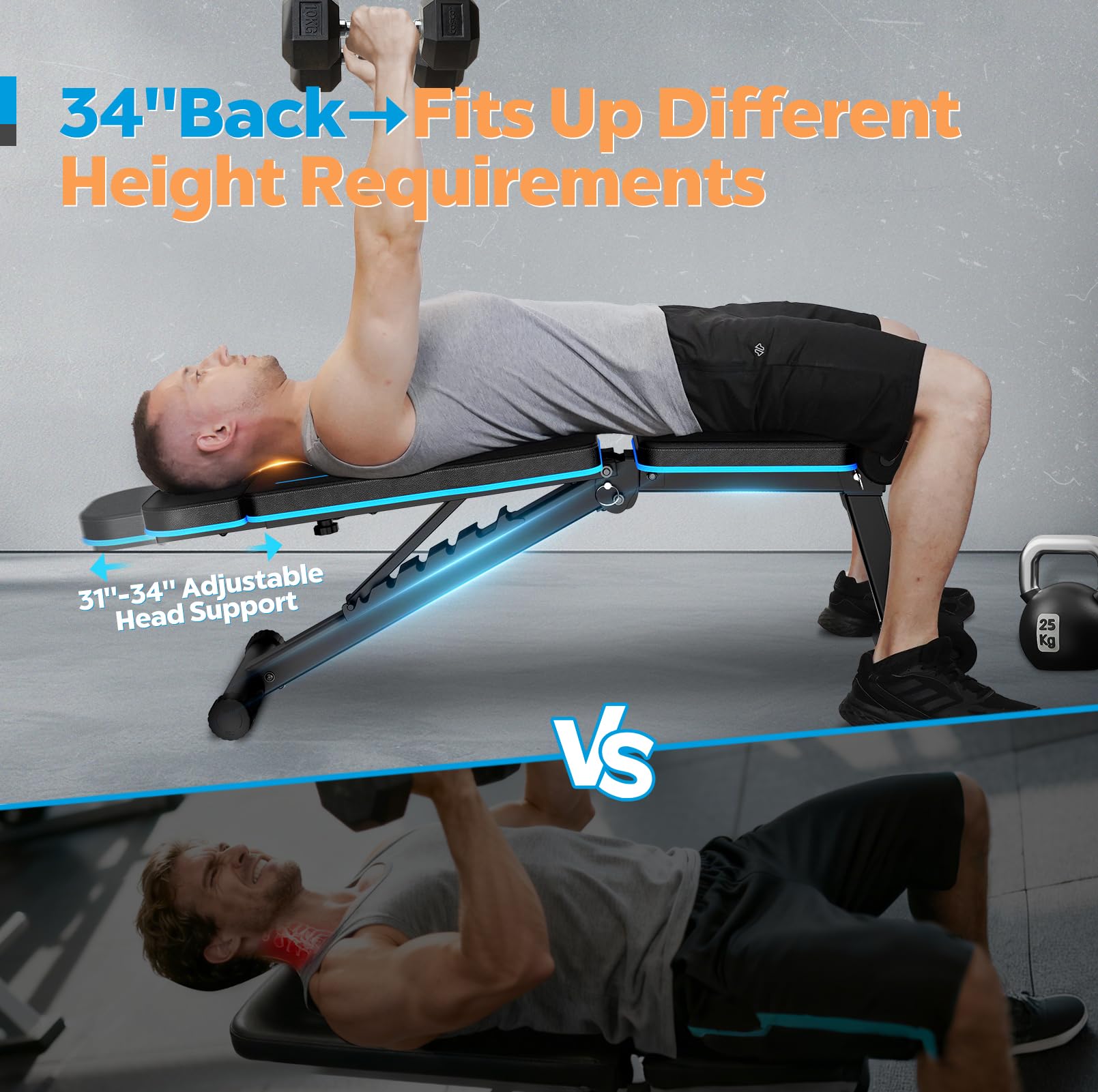 Banc de Musculation Pliable, Banc Musculation Complet Inclinable Réglable, Banc inclinable pour Exercice Gymnastique à Domicile/Bureau,230Kg capacité de poids