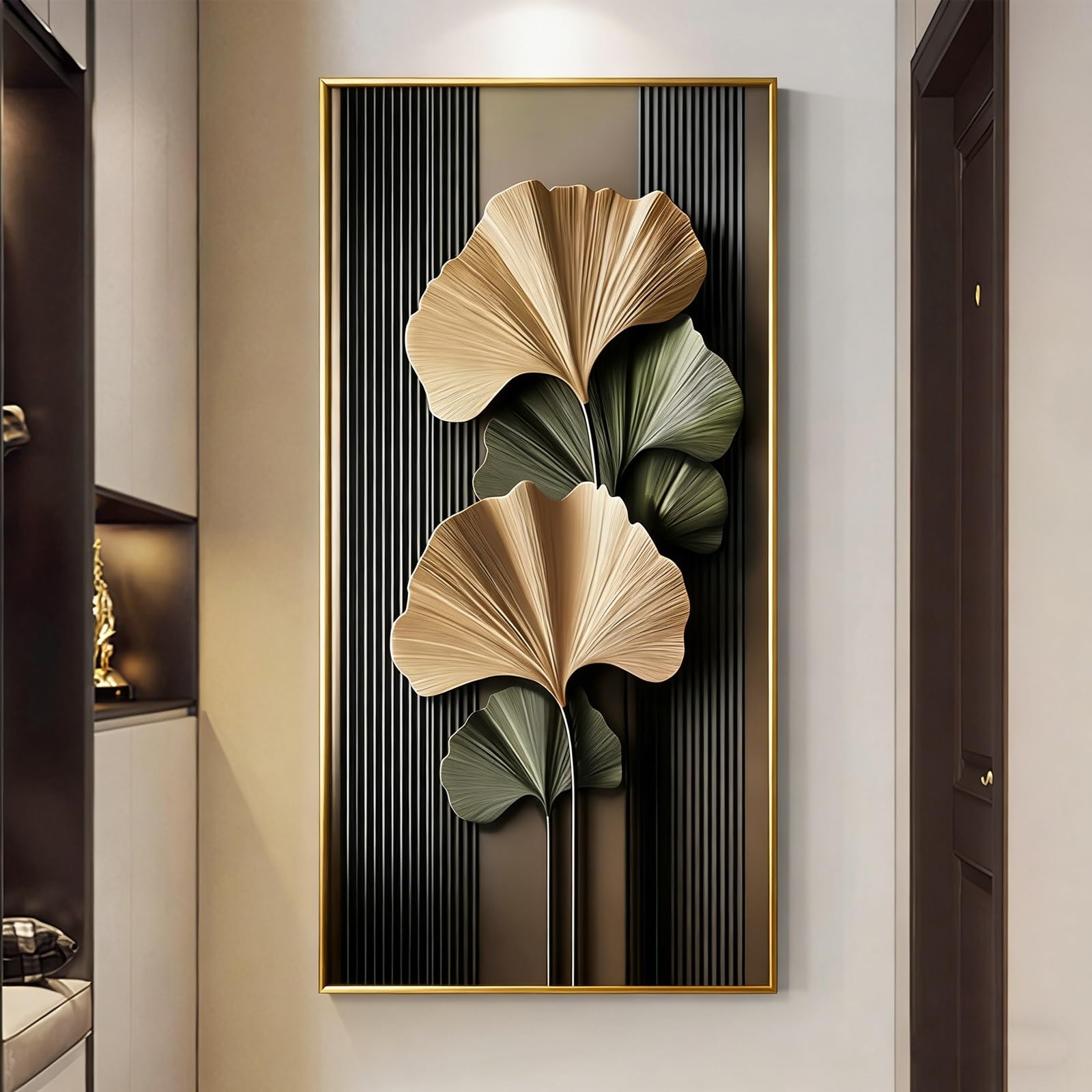 Décorations murales feuille de ginkgo 3D déco murale salon or 60x120cm