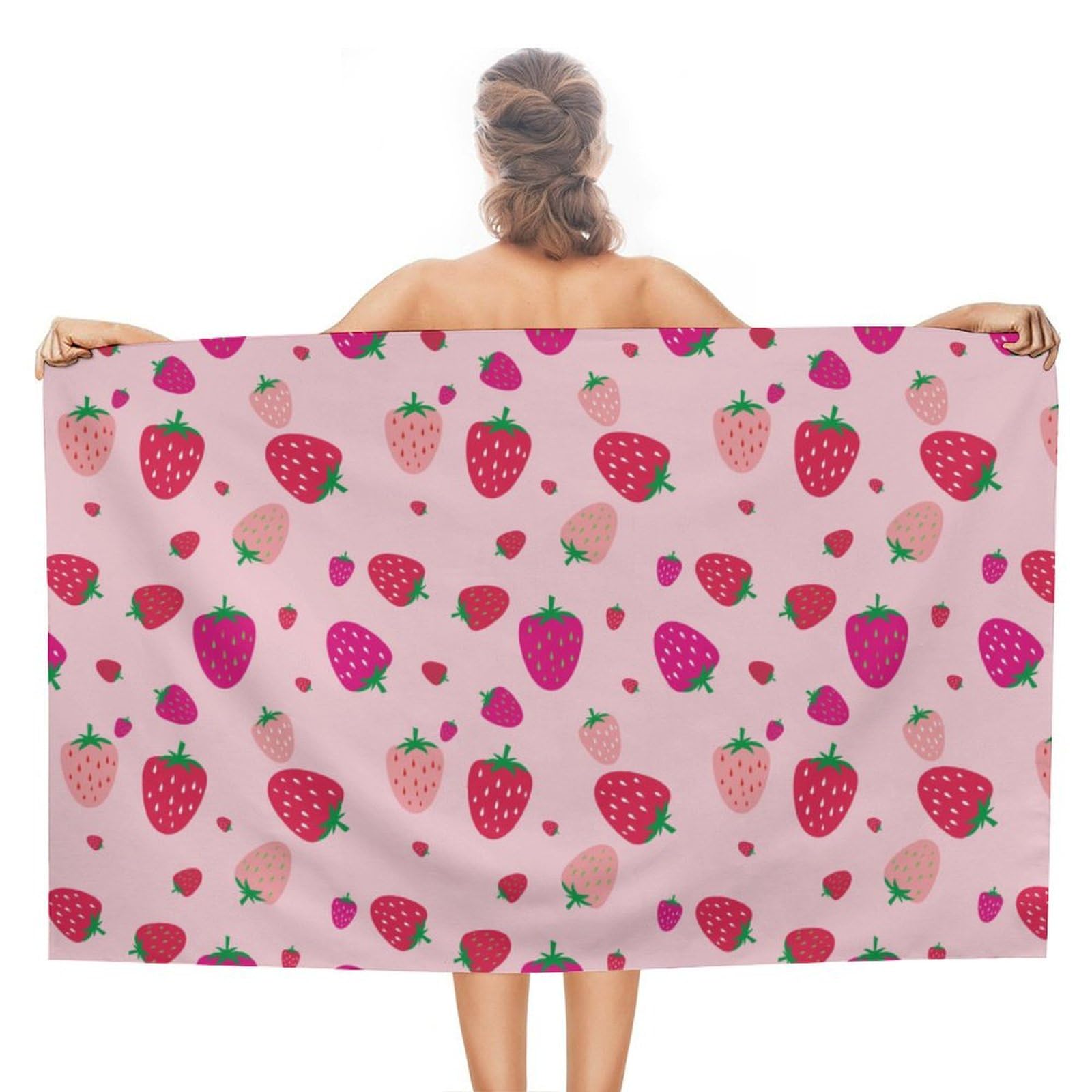 LEDFCVSU Beach Towel, Strawberry Pattern Bath Towel, Absorbent Towel for Swimming, Sports, Travel