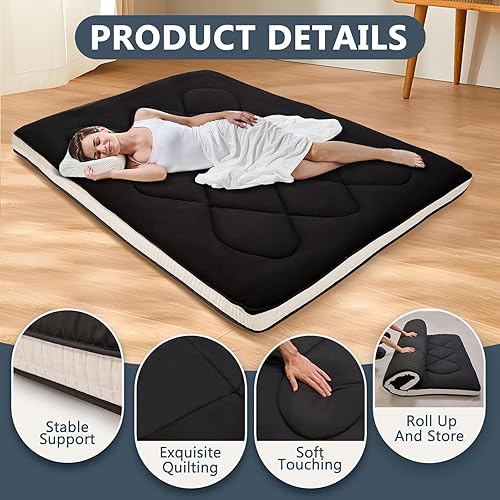 Miniatura 9 de DoCred Colchón de futón japonés tamaño individual de 39 x 80 pulgadas, protector de colchón de piso, tapete plegable de tatami, tapete portátil para