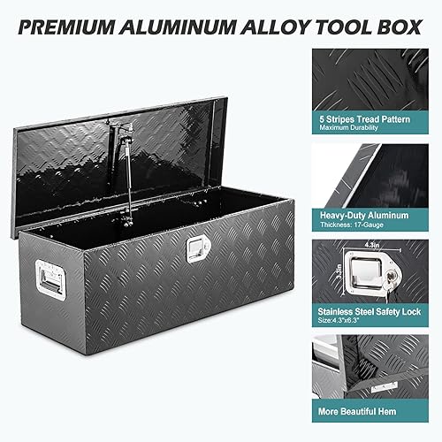 Miniatura 7 de Caja de herramientas de aluminio mejorada de 30 pulgadas con mango lateral y llave de bloqueo, caja de almacenamiento de caja de camión con
