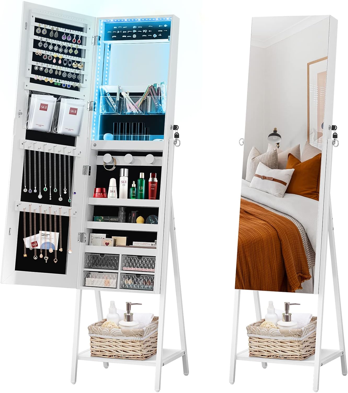 SICOTAS Jewelry Armoire Full Length Mirror with Storage