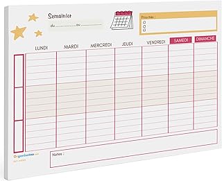 Bloc programme semaine 7 jours - planner pour travail, &eacute;tude ou organisation familiale. Semainier A4 en fran&ccedil;ais - Organisateur tableau color&eacute;. 3 Sections par jour pour planifier et organiser.