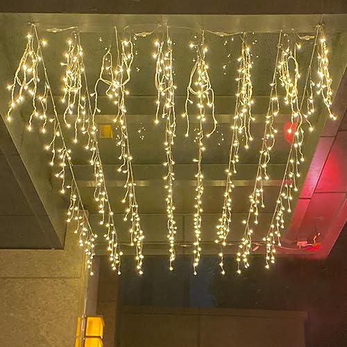 Miniatura 8 de Luces LED de carámbanos, 13 pies, 72 LED, 8 modos extensibles, de hadas de Navidad, techo, colgante, memoria, luces cortas para decoración de