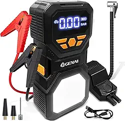 Carregador de Bateria Automotivo Portátil Multifuncional 3em1 para Encher Pneus, Luz de Emergência e Power Bank, Carregamento Rápido QC3.0 para Carro e Moto