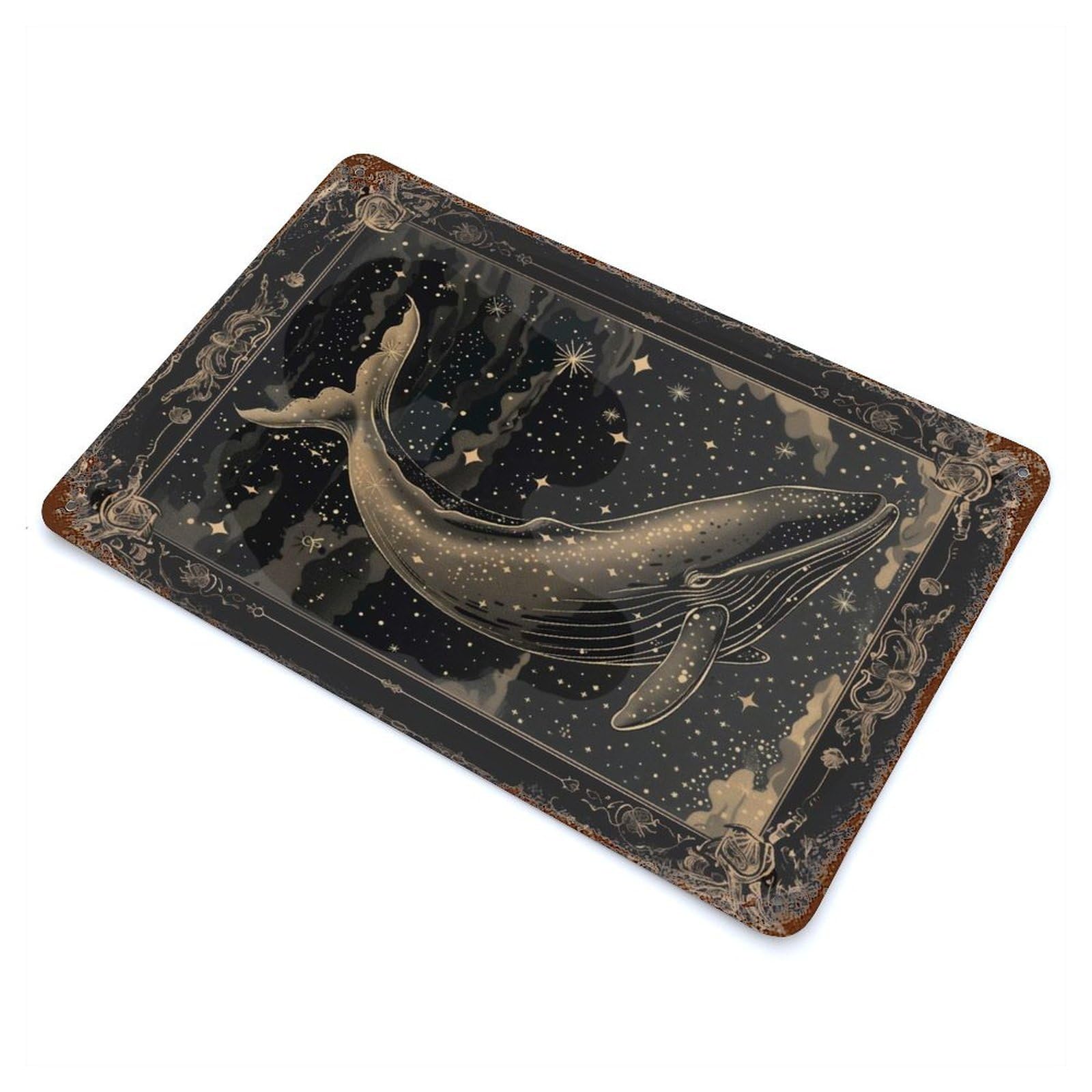 Cosmic Whale Rust Effect Tin Sign 11.8"x7.9", Old School Wall Decor for Farmhouse, Kitchen And Entryway Decor