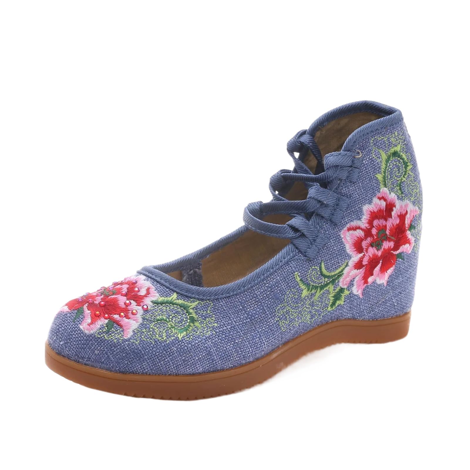 Escarpins vintage en toile brodée bleu pointure 39.5 - 6