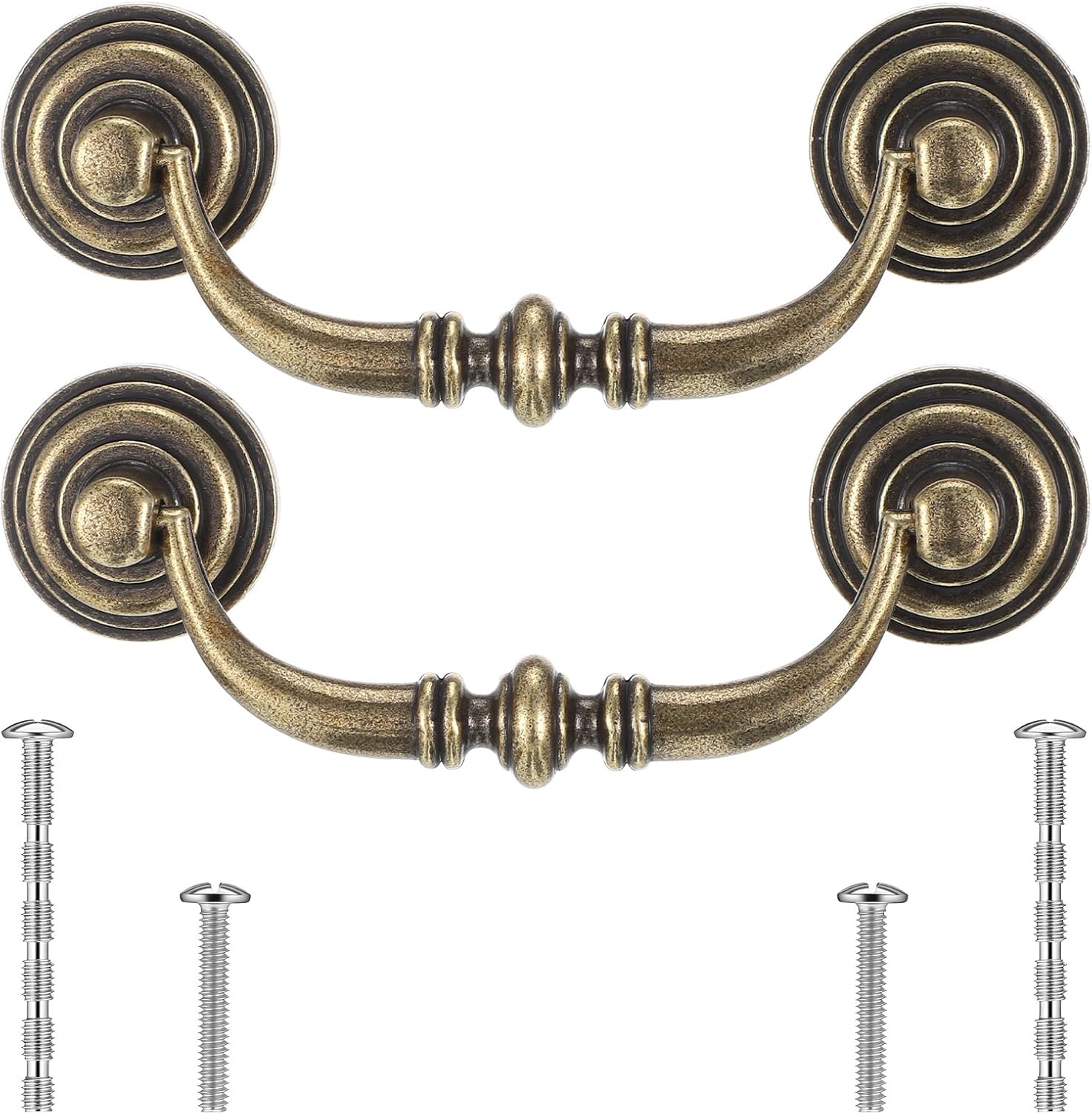 2 Pcs Drop Bail Vintage Drawer Pulls 3.5 Inch Hole Center Antique Dresser Handles Shabby Chic Bronze Cabinet Handles for Dressers,Cupboards, Wardrobes, and Kitchen Cabinets