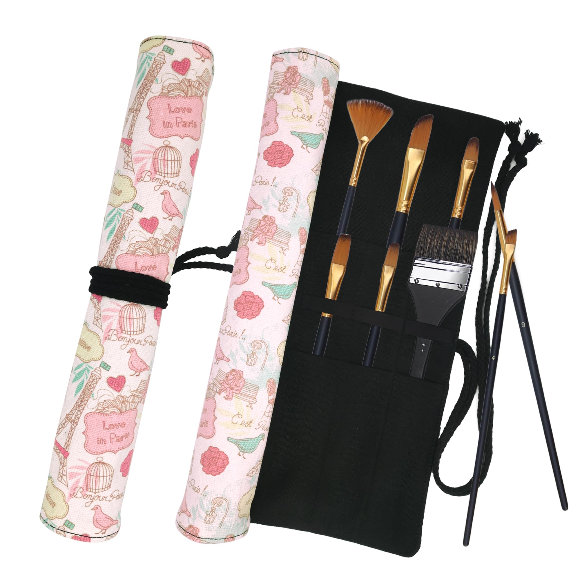 Funny live Paint Brush Holder Art Supplies, Artist Brush Holder &amp; Art Supply Storage Organizer Roll-Up Case Bag, Protect Acrylic Oil Watercolor Paintbrushes (Paris Tower-20 Slot Pockets)