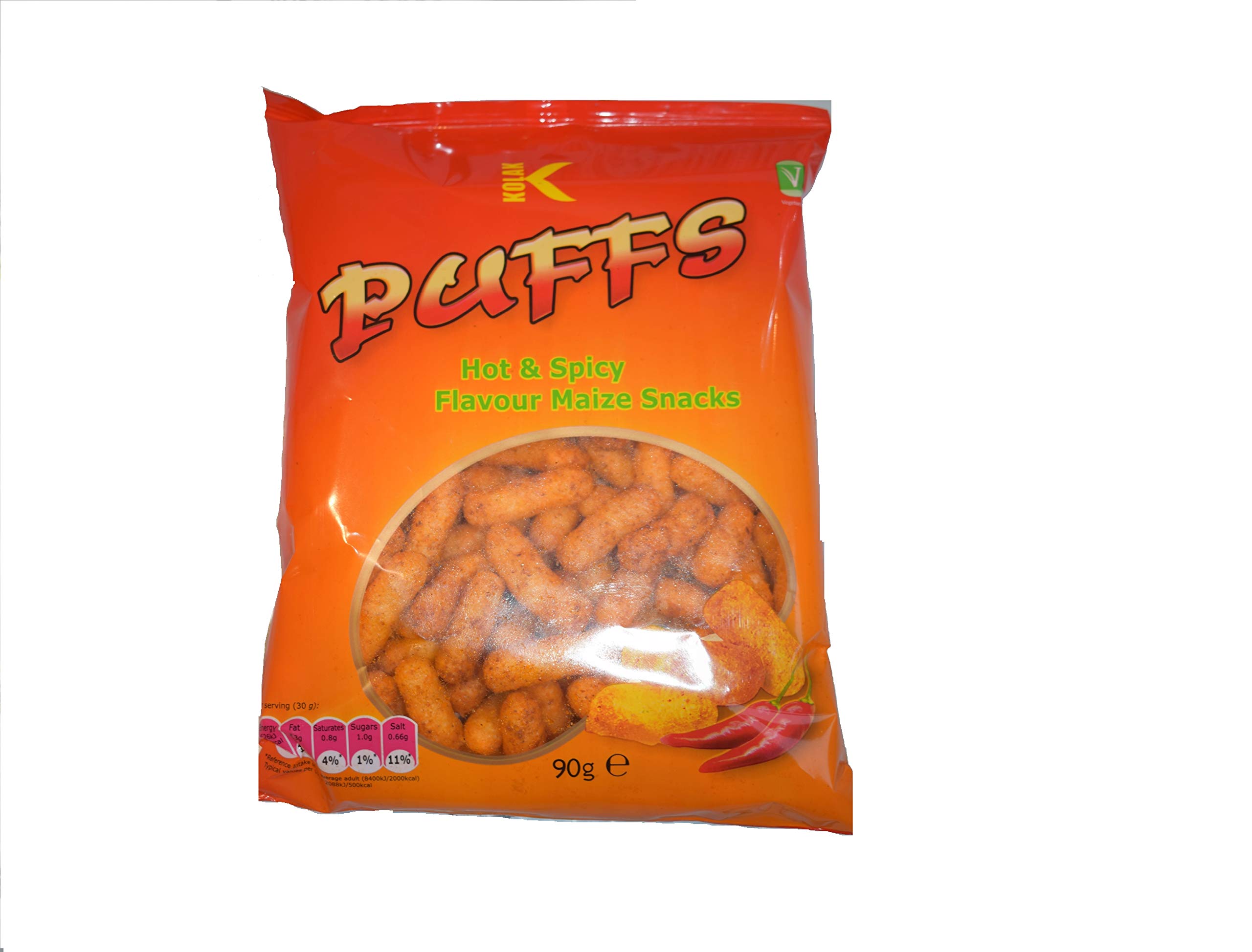 Buy Kolak Puffs Hot & Spicy Flavour Maize Snacks Pack of 12 x 90gms