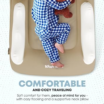 Toddler Airplane Bed Inflatable Airplane Bed for Toddler & Baby Airplane Bed w/Neck Cushion, Safety Belt, Carry Bag, Fast Pump, Cup Holder, Storage Pocket Seat Extender (Beige)