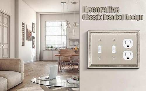 Vista 392 de Henne Bery Sunken Pearls - placa decorativa de pared para interruptor (Palanca simple, 2 unidades, níquel satinado)